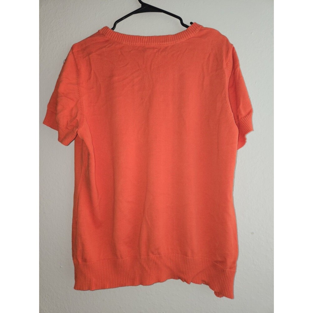 IZOD Women's Short Sleeve Argyle Knit Sweater Orange 100% Cotton Size XXL - Picture 3 of 8